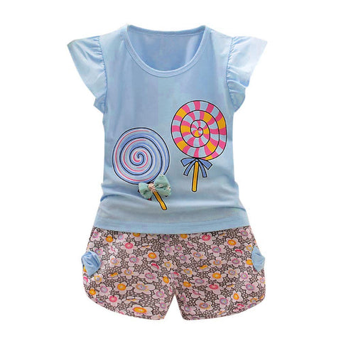 12M-4Y baby kids girls set Lollipop T-shirt Floral shorts 2 piece set children clothes summer cihldren sets for girls clothes