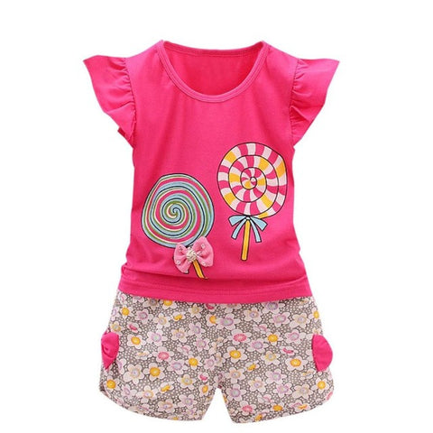 12M-4Y baby kids girls set Lollipop T-shirt Floral shorts 2 piece set children clothes summer cihldren sets for girls clothes