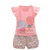 12M-4Y baby kids girls set Lollipop T-shirt Floral shorts 2 piece set children clothes summer cihldren sets for girls clothes